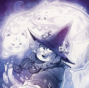  Illustration: Hexe mit Geisterkatzen